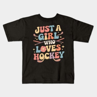 Just A Girl Who Loves Hockey Groovy Hockey Girl Kids T-Shirt
